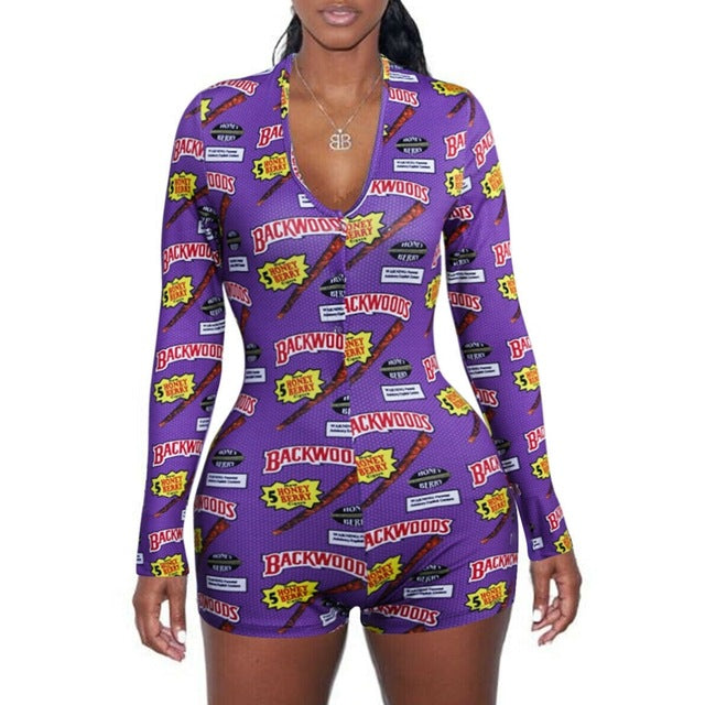 Sexy Women Bodysuit Long Sleeve Deep V Neck Bodycon Stretch Leotard Crop Top Button Short Romper Pajamas Women Jumpsuit Overalls