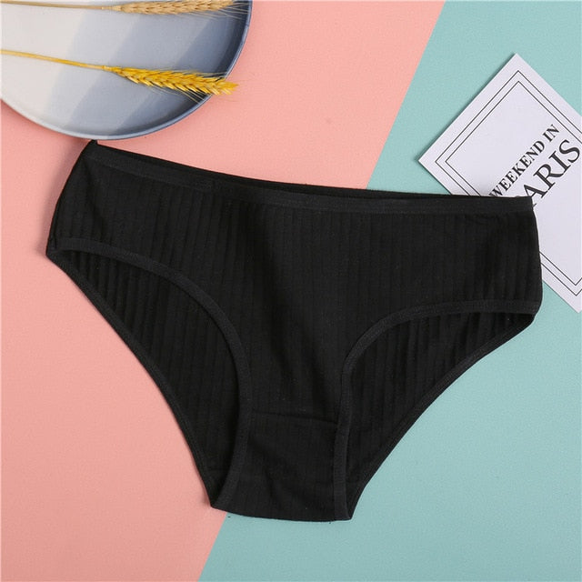 FINETOO Women's Underpants Soft Cotton Panties Girls Solid Color Briefs Striped Panty Sexy Lingerie Female Underwear M-XL Panty