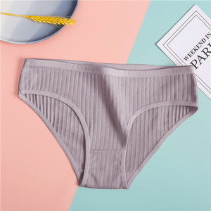 FINETOO Women's Underpants Soft Cotton Panties Girls Solid Color Briefs Striped Panty Sexy Lingerie Female Underwear M-XL Panty