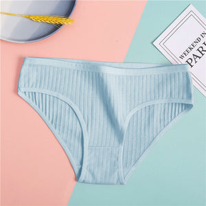 FINETOO Women's Underpants Soft Cotton Panties Girls Solid Color Briefs Striped Panty Sexy Lingerie Female Underwear M-XL Panty