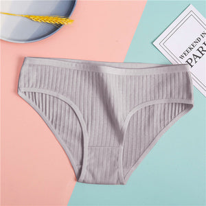 FINETOO Women's Underpants Soft Cotton Panties Girls Solid Color Briefs Striped Panty Sexy Lingerie Female Underwear M-XL Panty