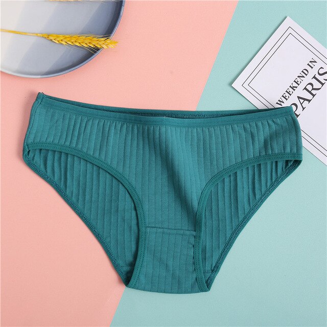 FINETOO Women's Underpants Soft Cotton Panties Girls Solid Color Briefs Striped Panty Sexy Lingerie Female Underwear M-XL Panty