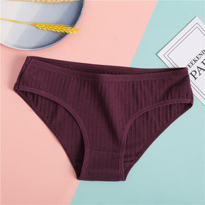 FINETOO Women's Underpants Soft Cotton Panties Girls Solid Color Briefs Striped Panty Sexy Lingerie Female Underwear M-XL Panty