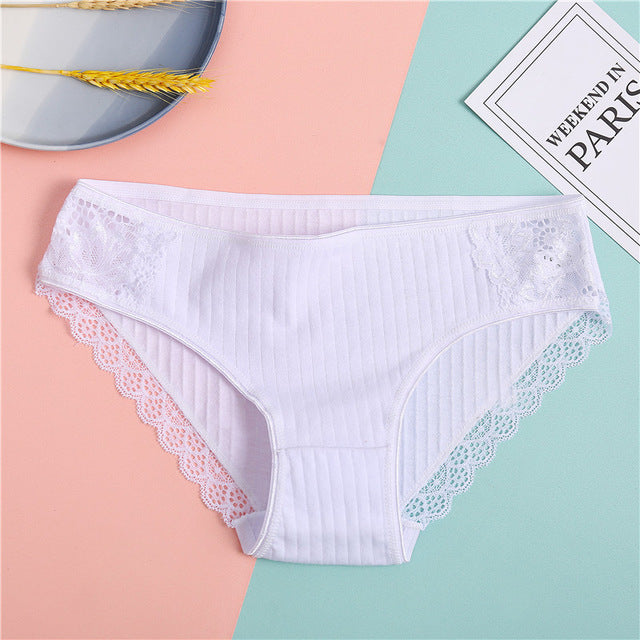 FINETOO Women's Underpants Soft Cotton Panties Girls Solid Color Briefs Striped Panty Sexy Lingerie Female Underwear M-XL Panty