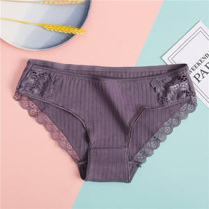 FINETOO Women's Underpants Soft Cotton Panties Girls Solid Color Briefs Striped Panty Sexy Lingerie Female Underwear M-XL Panty