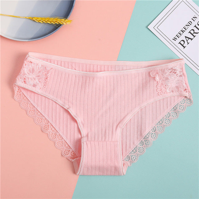 FINETOO Women's Underpants Soft Cotton Panties Girls Solid Color Briefs Striped Panty Sexy Lingerie Female Underwear M-XL Panty