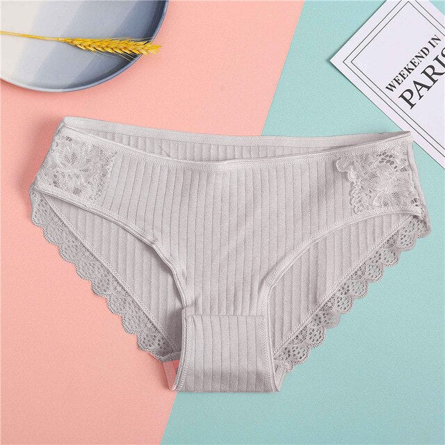 FINETOO Women's Underpants Soft Cotton Panties Girls Solid Color Briefs Striped Panty Sexy Lingerie Female Underwear M-XL Panty