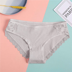 FINETOO Women's Underpants Soft Cotton Panties Girls Solid Color Briefs Striped Panty Sexy Lingerie Female Underwear M-XL Panty
