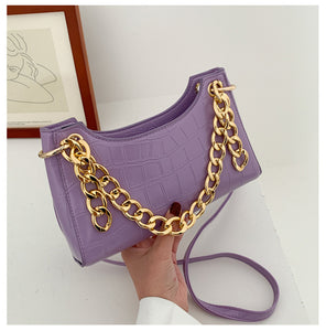 Purple Tote Bags For Women Vintage Handbag Mini Leather Shoulder Bag Retro Women Bag Stone Pattern Female Purse