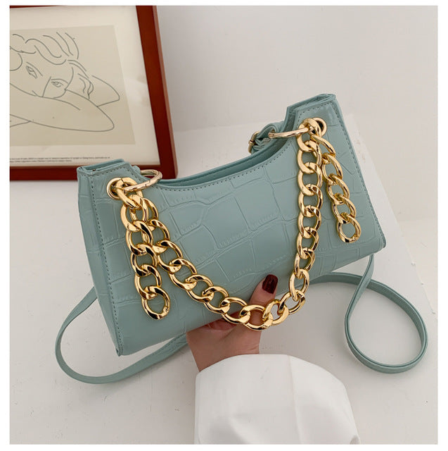 Purple Tote Bags For Women Vintage Handbag Mini Leather Shoulder Bag Retro Women Bag Stone Pattern Female Purse