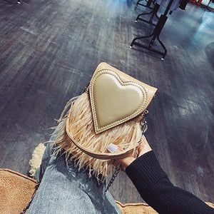 New design fashion feathers heart pu leather Party Casual female totes ladies handbag chain shoulder bag phone purse flap